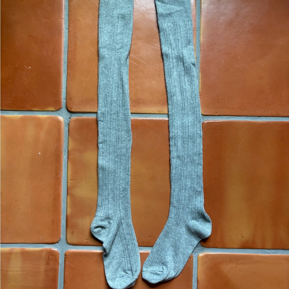 Free People Light Gray Ribbed Knee-High Socks